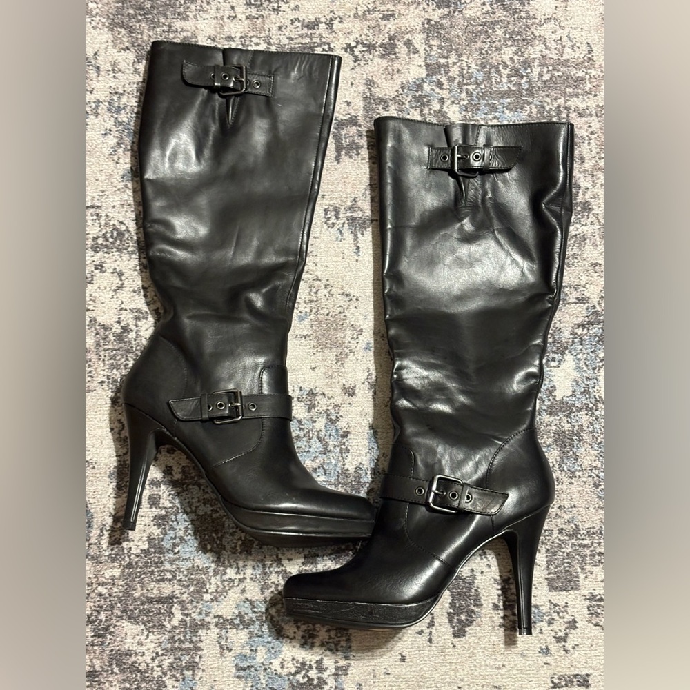 Black Leather Knee-High Boots